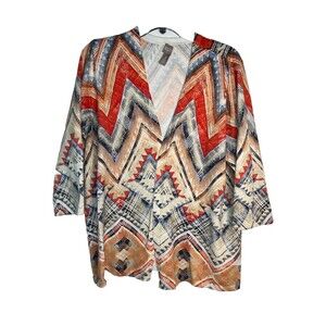 Chicos Boho South WesternArt print Cardigan sweater Blouse Top sz 3 / 16 XL (15)